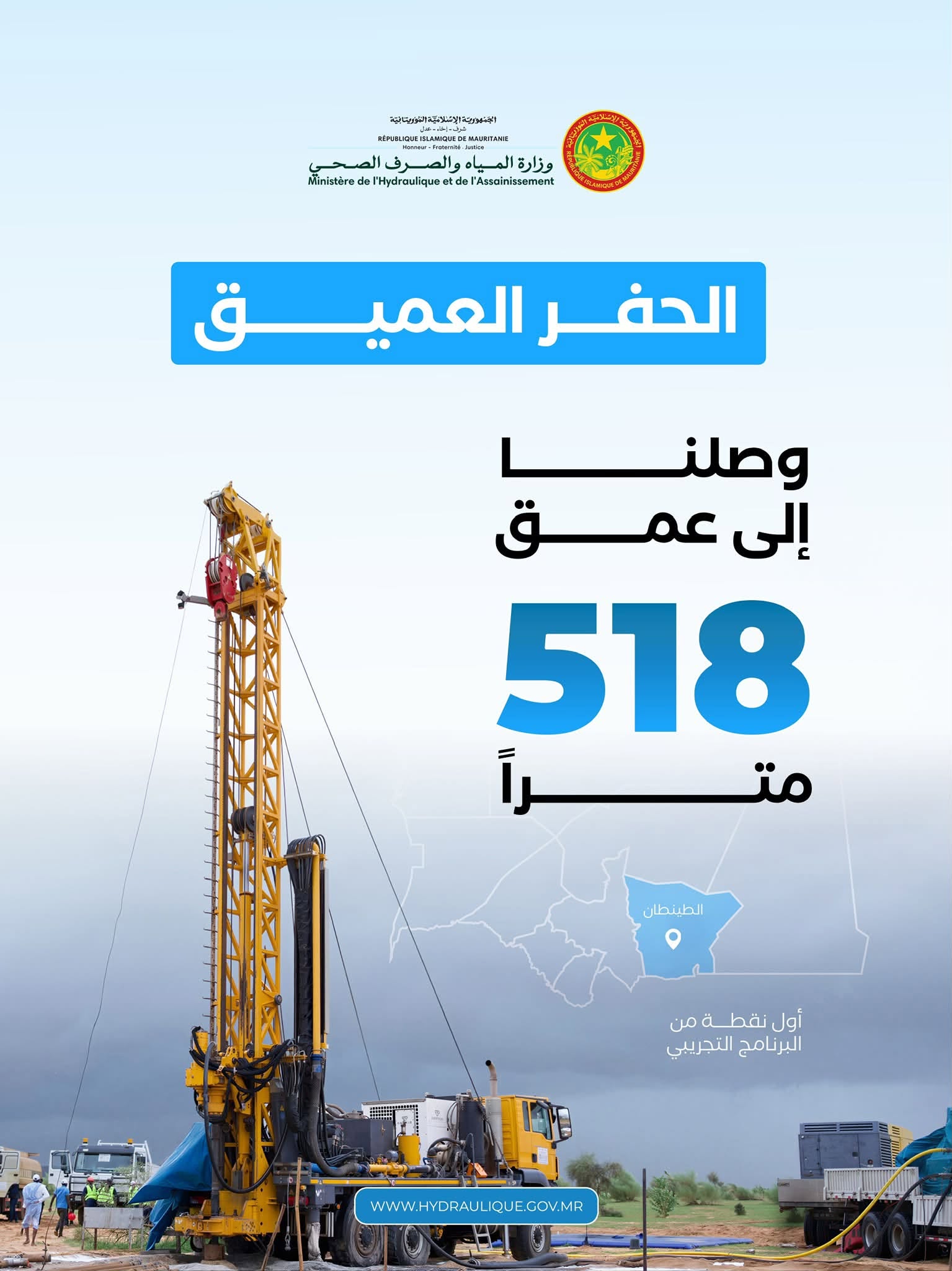 وزارة المياه: أعمال الحفر في أول نقطة تجريبية وصل عمق 518 مترا (بيان)